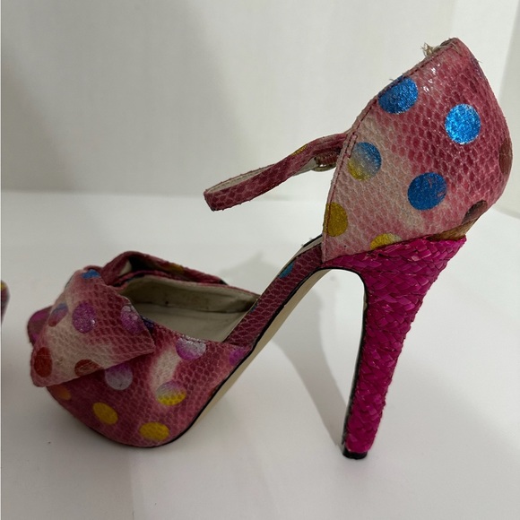 Dolce by Mojo Moxy Pink Polka Dot Snakeskin Bow Heels Y2K Size 7.5M SEE NOTE - Picture 8 of 16